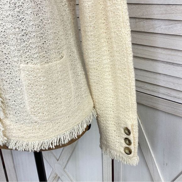 Talbots Boucle Alpaca Wool Fringe Hem Sweater Jacket Cream Button Front PS - Picture 6 of 13